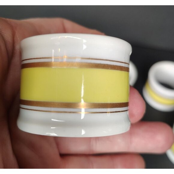 Vintage Marshall Field & Company Set of 6 Porcelain Napkin Rings Yellow and Gold - Picture 4 of 5